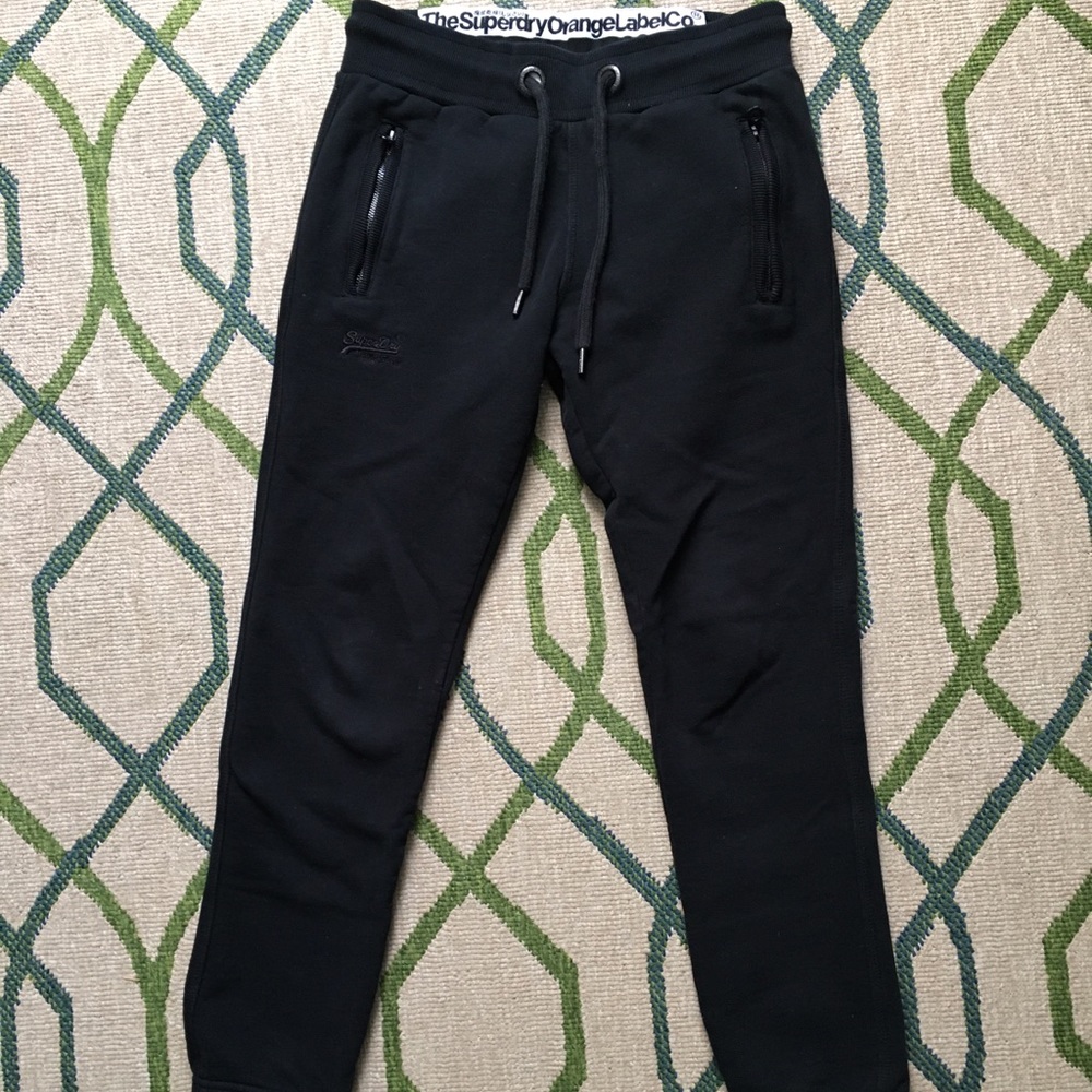 Superdry slim cotton heavy weight Black joggers XS
